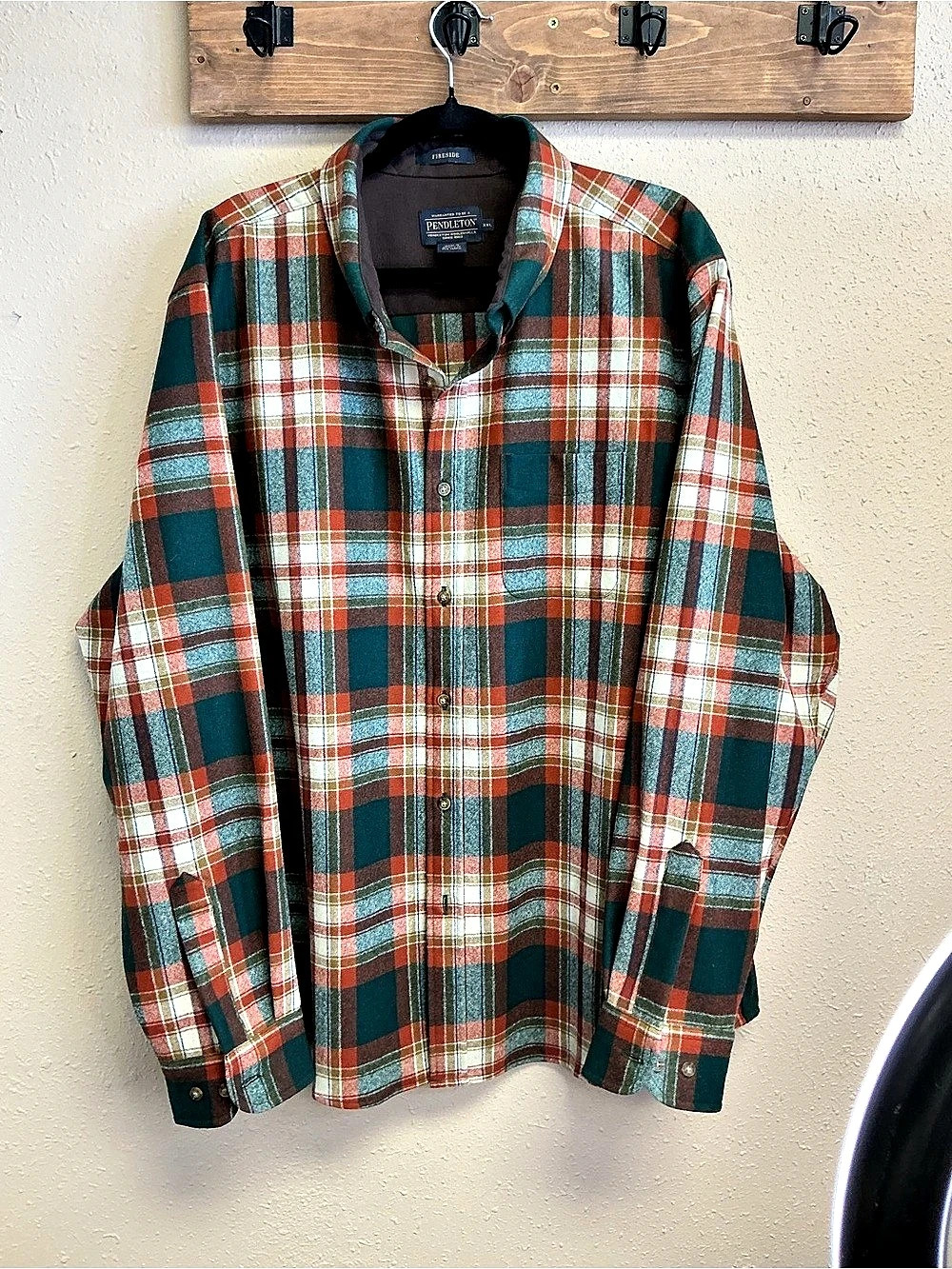 Pendleton Fireside Shirt Plaid Green & Red XXL